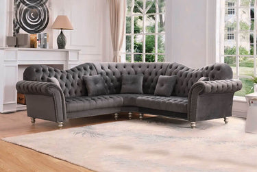 Luxury Dark Grey Velvet Chesterfield Corner Sofa 260cm - Immediate Delivery, Timeless Elegance - UK Luxury Furniture